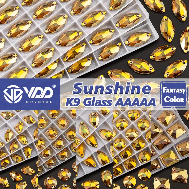VDD Sunshine Newest Fantasy Color Top Quality K9 Glass Sew On Rhinestones Sewing Crystal Flatback Stones For Garment Decorations