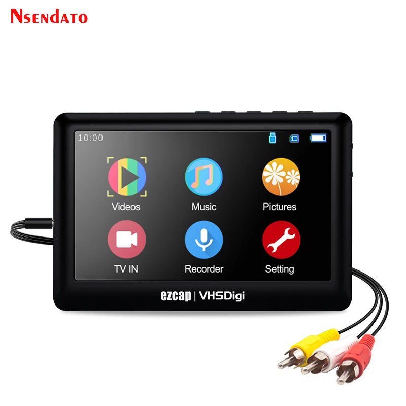 Ezcap180 AV Recorder Video Audio Capture Box Analog to Digital Converter For Hi8 VHS VCR's Camcorder DVD TF Card U Disk 4.3 Inch