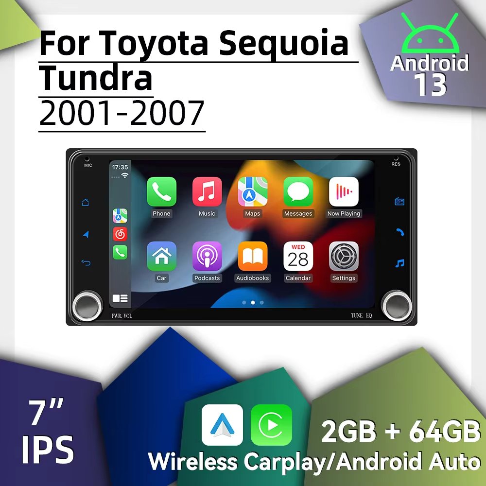 Android Radio 7" Screen Wireless Carplay 2 Din Car Multimedia for Toyota Sequoia Tundra 2001-2007 Head Unit GPS Stereo Wifi BT
