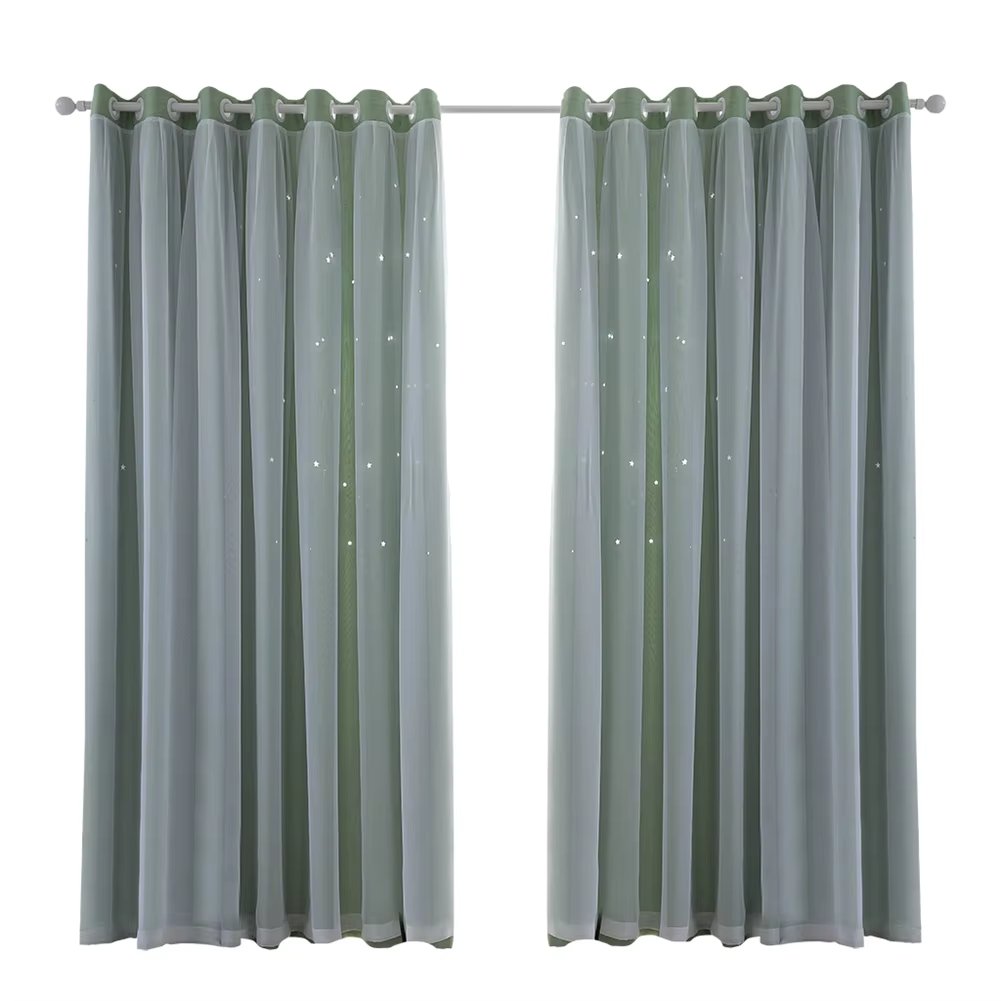 40*84 Inch Double Blackout Star Curtains 2 Pieces Threaded Bedroom Living Room Floor Window Thickened Decorative Curtains