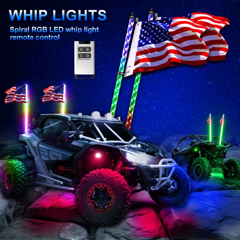  RGB Whip Lights Waterproof Bendable For UTV/ATV/Off Road/ Truck/Sand/ Buggy Dune/RZR Flagpole Antenna Off Road Whips Lights