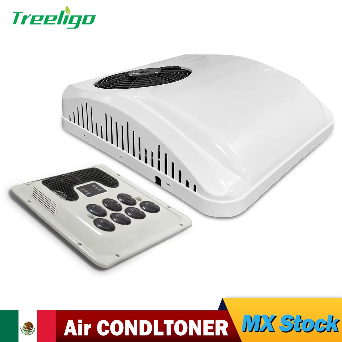 Treeligo 12V/24V 13500BTU Roof Air Conditioner Electric Cool RV Rooftop Parking AC Unit for Truck Camper Van Caravans Motor home
