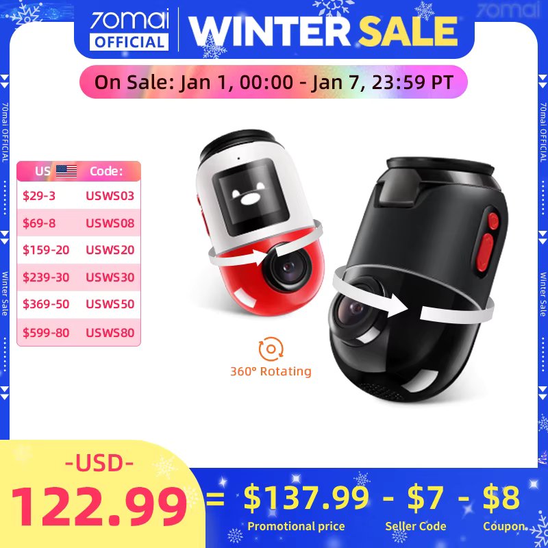 70mai Dash Cam Omni X200 360° Full View Built-in GPS ADAS 70mai Car DVR X200 Camera 24H Parking Monitor eMMC Storage AI Motion