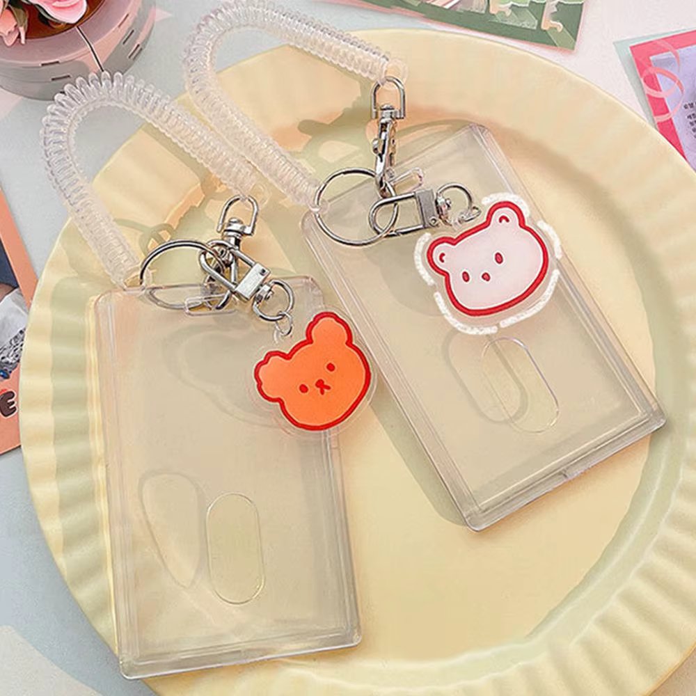 Transparent Credit ID Bank Card Holder Acrylic Photocard Photo Case Organizer Cartoon Key Chain Pendant Passport Pocket Sleeve