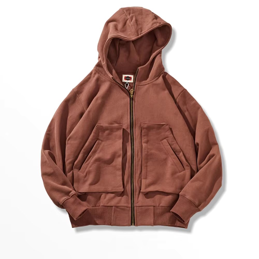 Heavy hoodie men's new autumn and winter cashmere and thick American couple washed cardigan coat