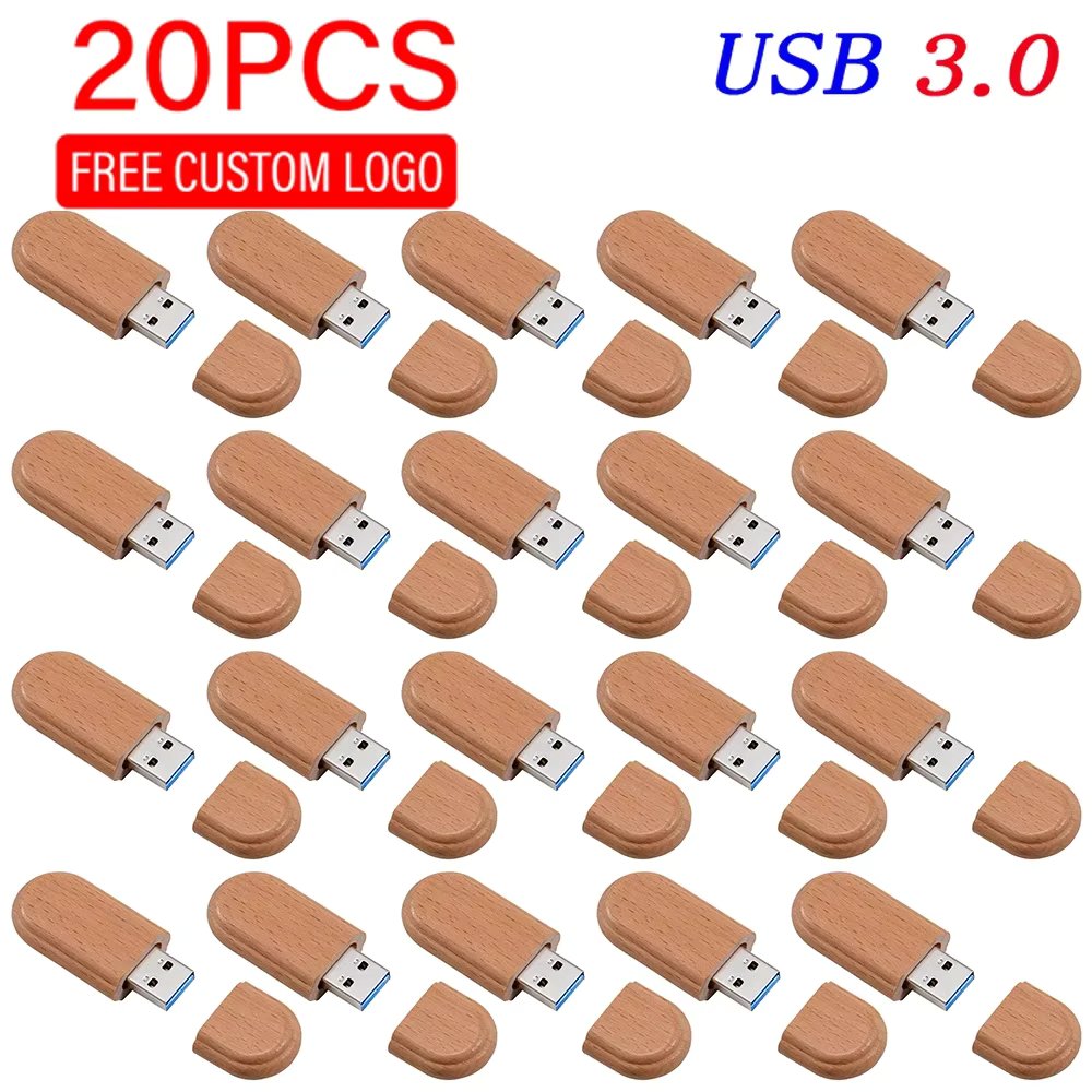 20PCS/LOT Wooden USB 3.0 Flash Drives 128GB High speed Pen drive 64GB 32GB with Box Memory Stick Creative gift U disk for Laptop