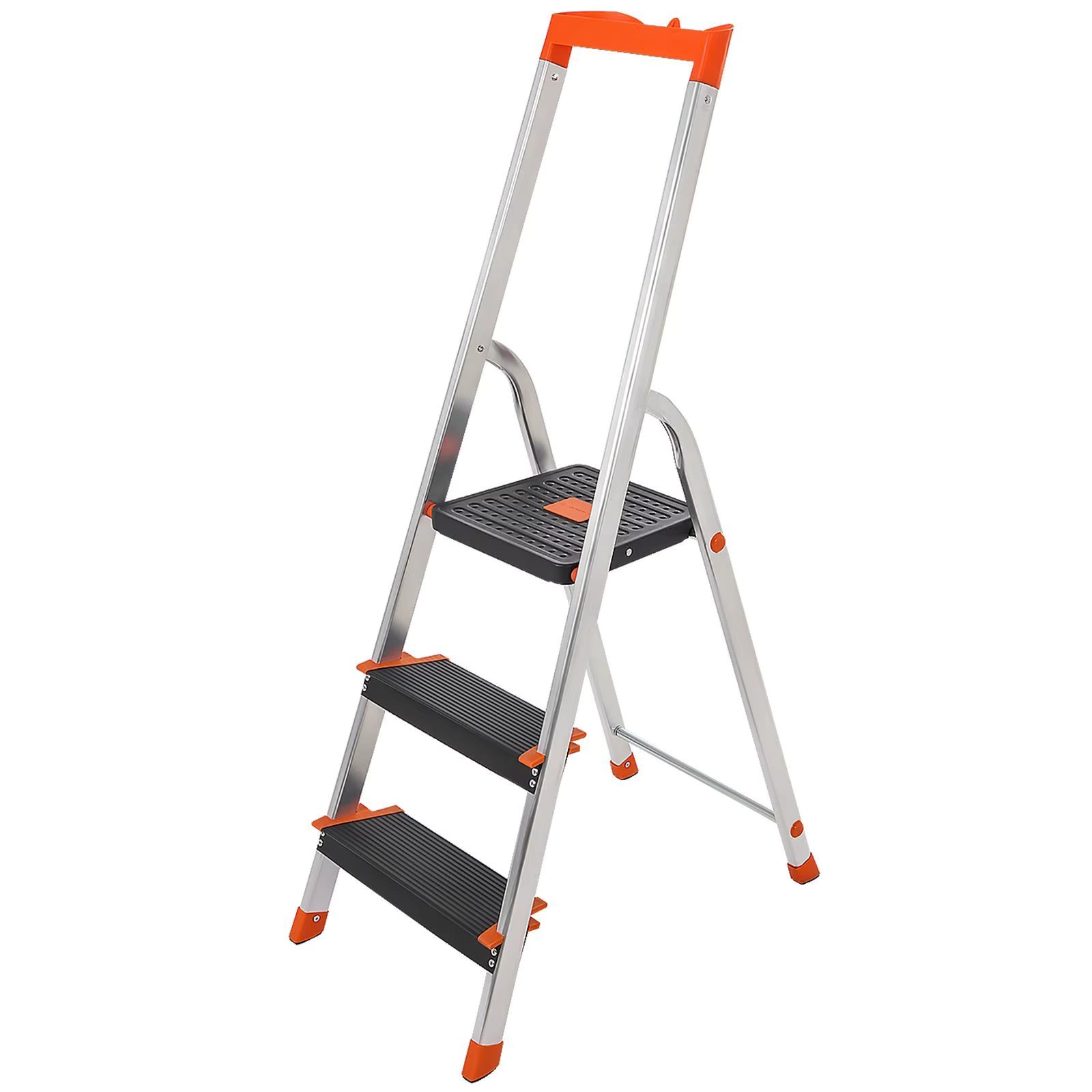 SONGMICS ladder with 3 steps, aluminum ladder, 12 cm wide steps with corrugation, anti-slip feet