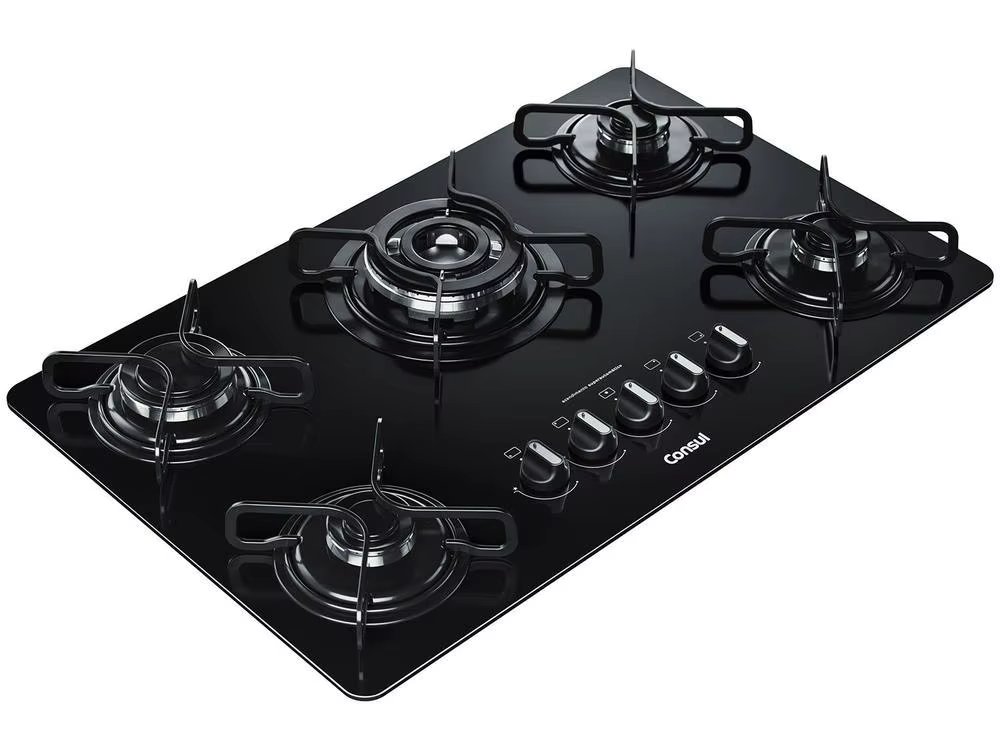 Cooktop 5 Natural Gas & LPG Bocas Consul Glass-Bivolt