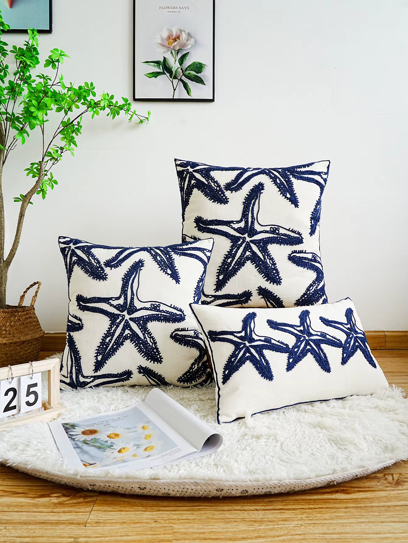 1pc, Modern Starfish Embroidered Pillow Cover for Sofa, Couch - Soft and Stylish Home Decor with No Pillow Core