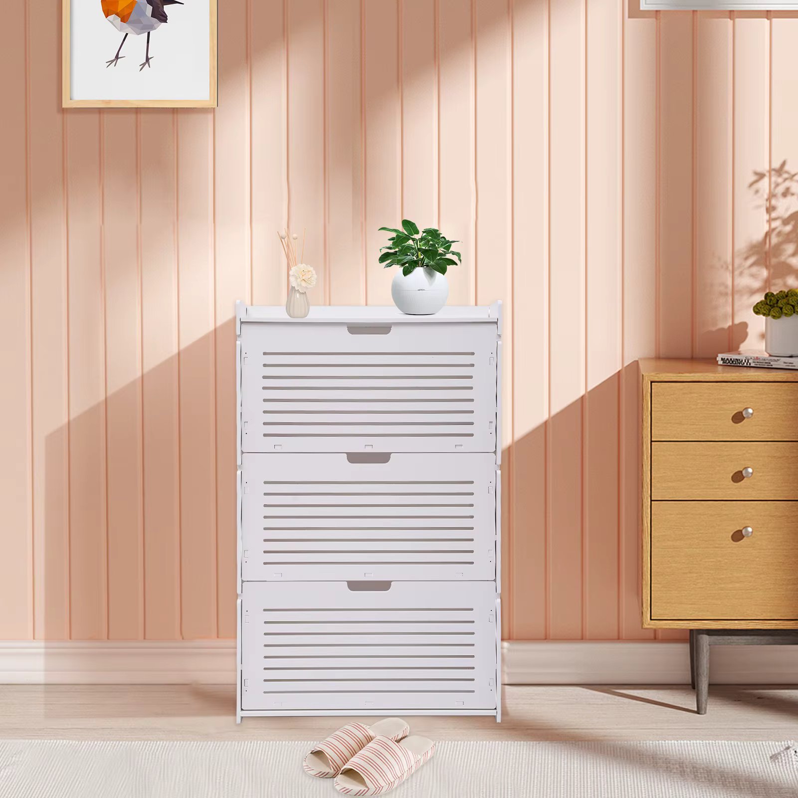 Shoe Organizer Modern Shoerack Shoe-shelf White Tipping Entryway Shoe Storage Cabinet  Ultra-Thin 3-Layer