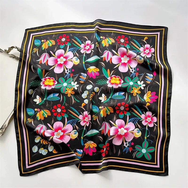 Luxury Print Silk Square Scarf Women Spring Neck Tie Shawl Wraps Female 70cm Hair Hand Wrist Headkercheif Hijab Bandana