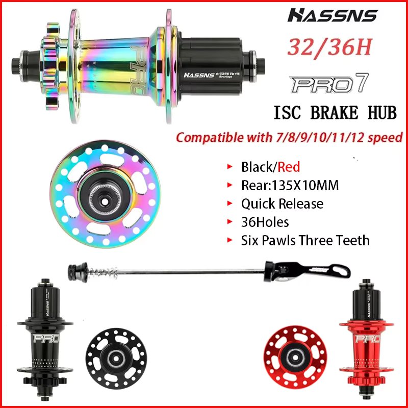 HASSNS Pro 7 36h Rear Hub Bearing 36Holes Freehub MTB Bike Four Palin 32H Rear Hub for 7-12 Speed Noisy Cube Bicycle 6 Pawl Hubs