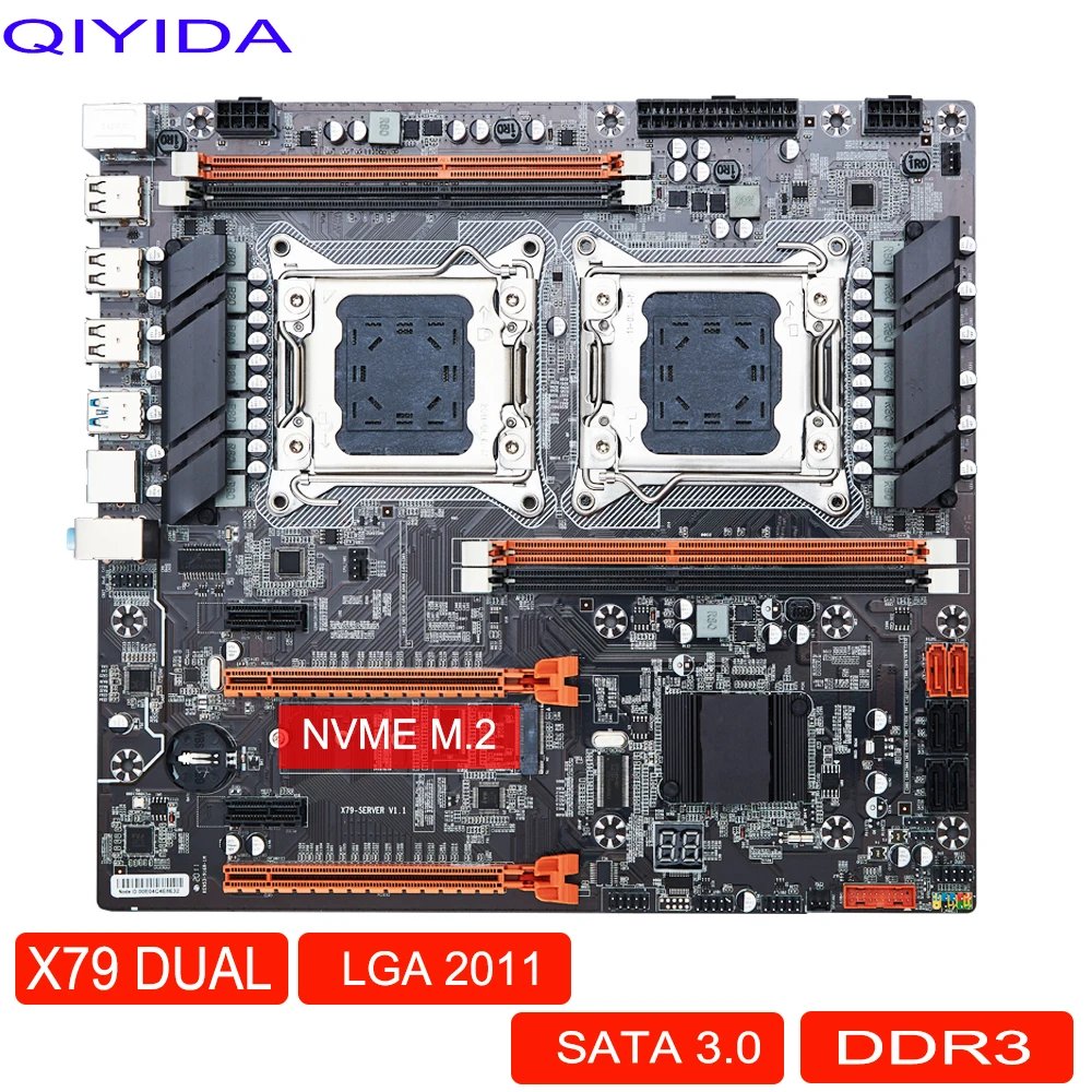 Qiyida X79 Dual CPU Motherboard LGA 2011 4 * DDR3 REG ECC USB3.0 Sta3 PCI-E 3.0 With Process Motherboard