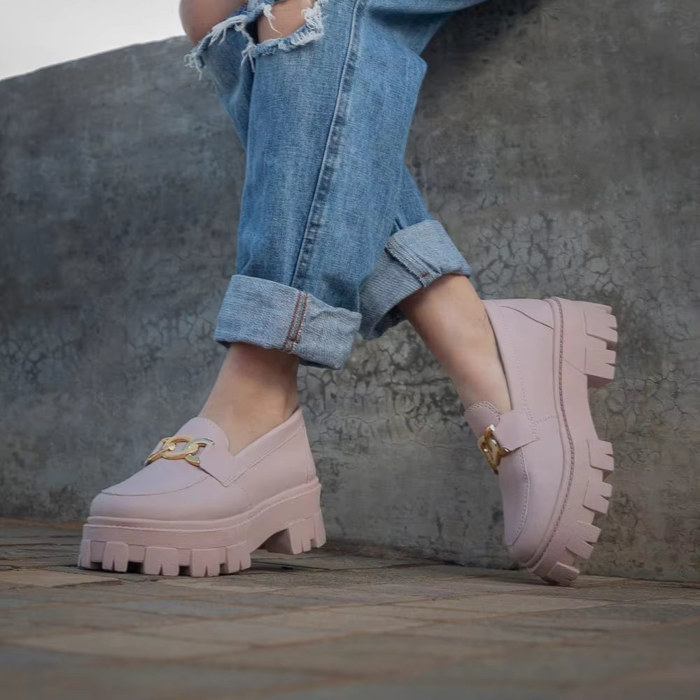 Mocassim Tratorado Feminino GuGi Cano Curto Com Salto E Fivela 403-GG