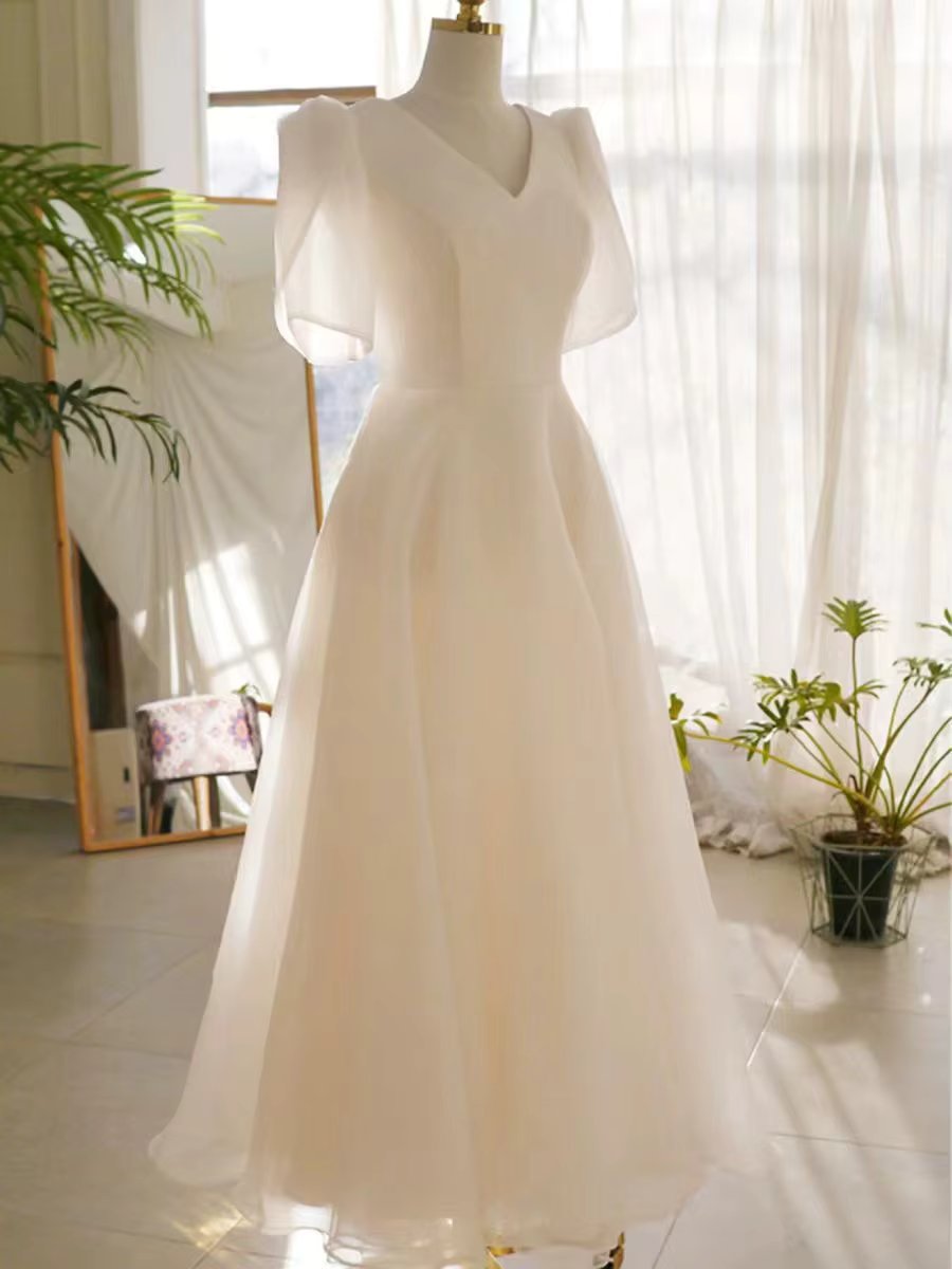 FANAN Elegant A-Line Korea Ivory Organza Zipped Wedding Dresses 웨딩드레스 V- Neck Simple Customized Pretty Bride Gowns Plus Size