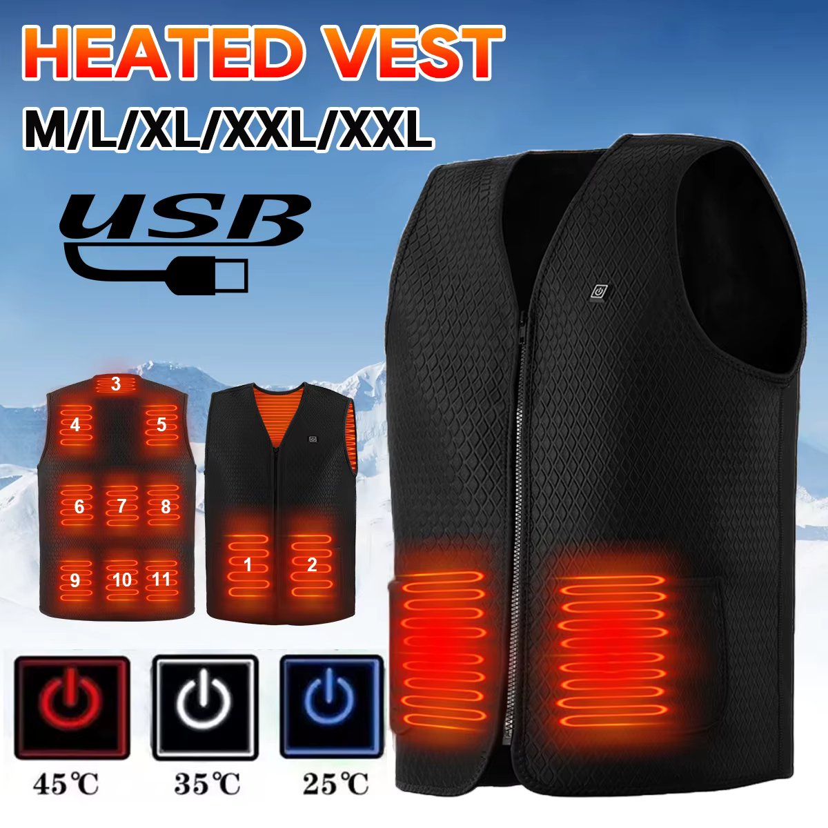 11 Area Usb Heated Vest For Man Women Heated Jackets Men Heating Vest Coats Winter Tactical Heated Jacket Bodywarmer Gilet