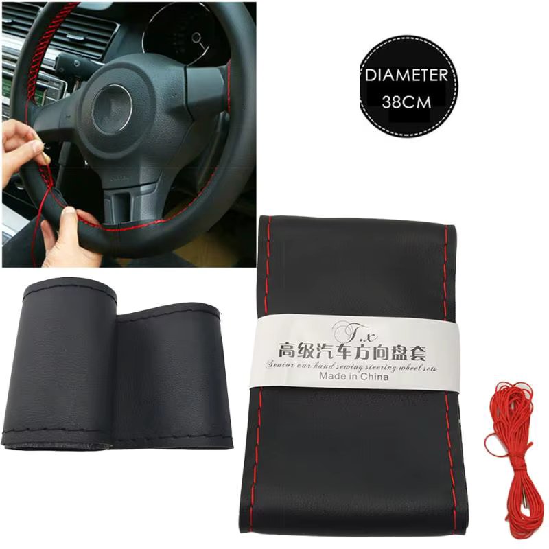 37cm/38CM Car Steering Wheel Braid Cover Needles And Genuine Leather Diameter  Suite 3 Color DIY Texture Soft Auto Accessories