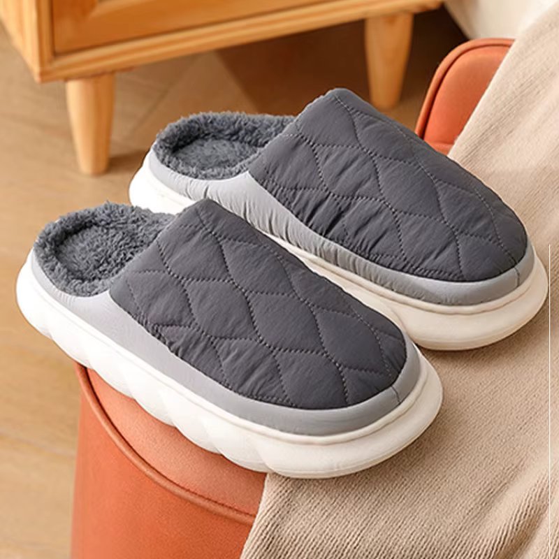 Eyriphy New Winter Warm Fur Plush Slippers Men Soft Cozy Outdoor Casual Shoes Waterproof Male Slides Thick Sole Cotton Slippers