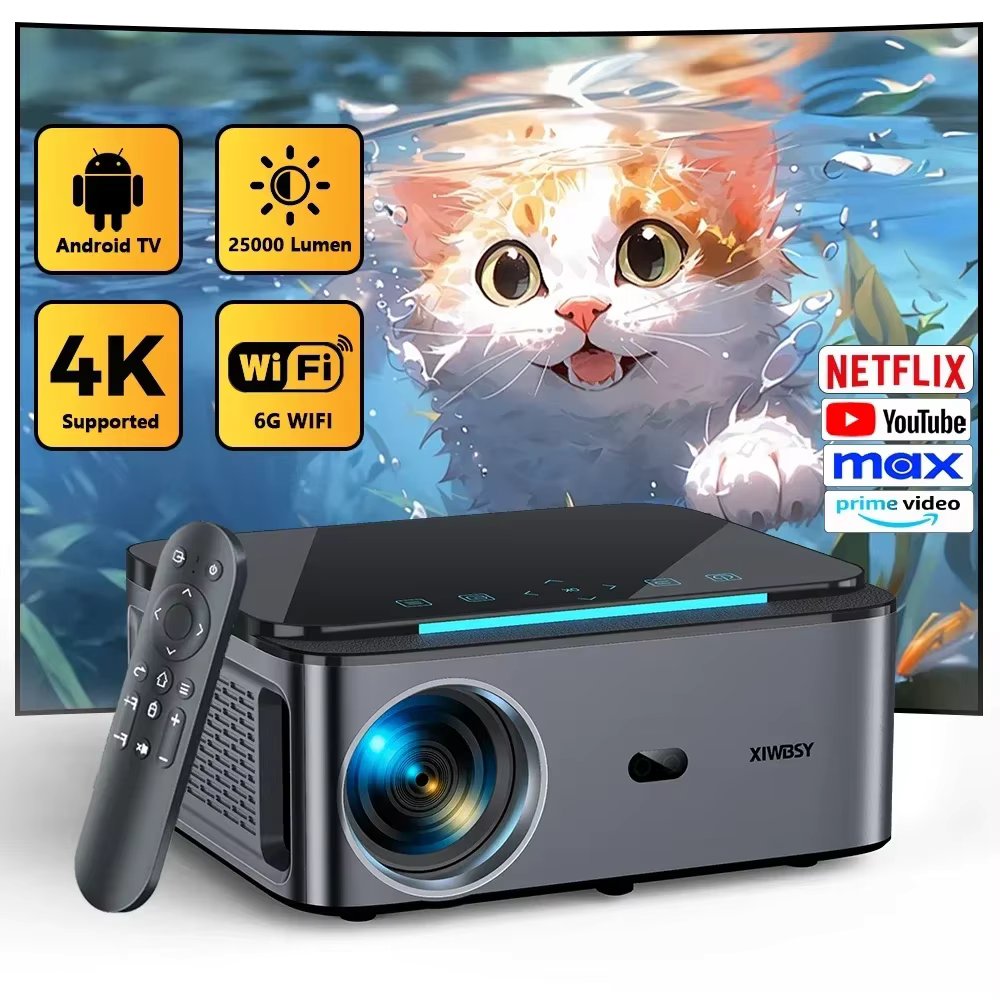 XIWBSY 4K Android Projector 25000Lumens 800ANSI Auto Focus/Keystone Bluetooth Projector Home Theater Proyector Global Versions
