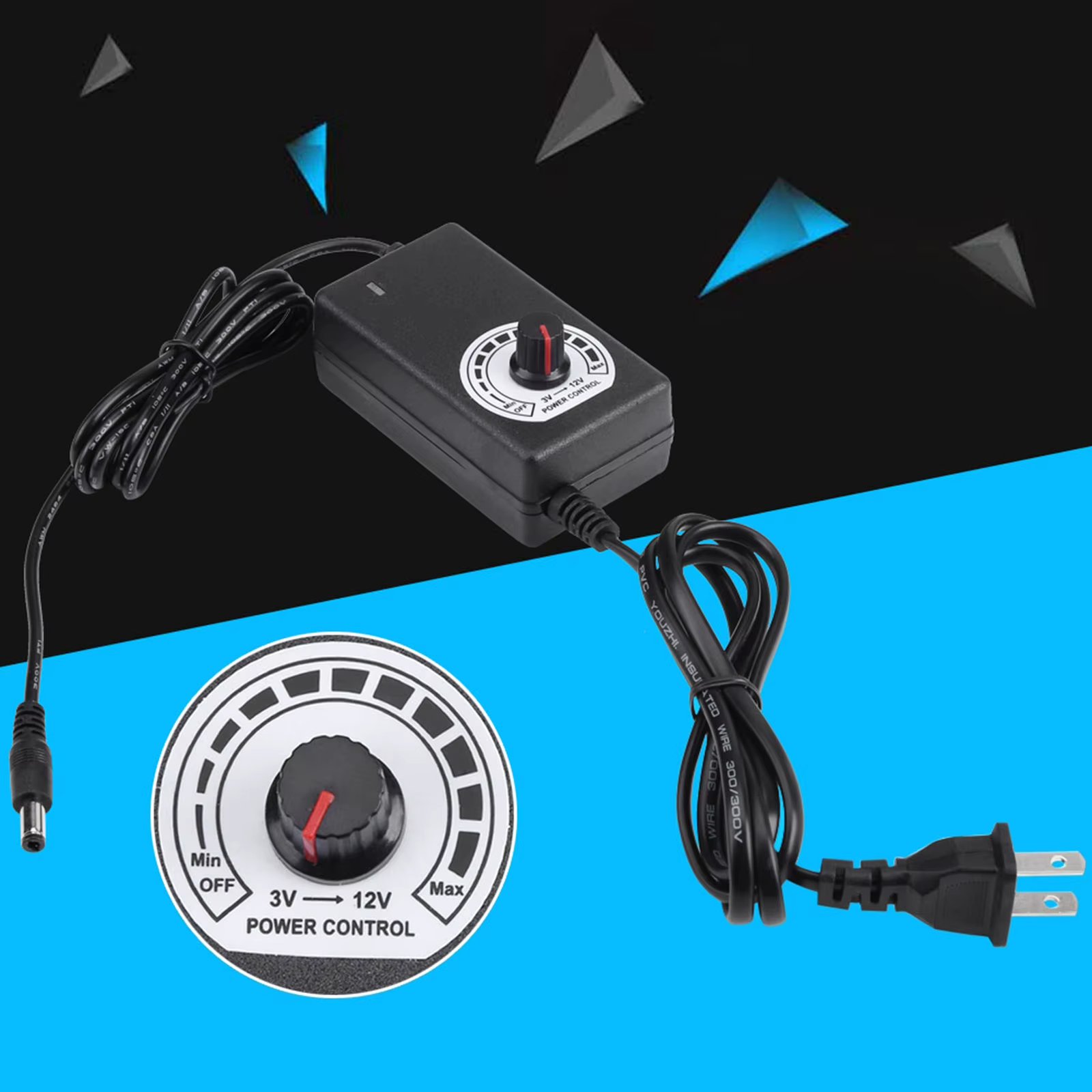 3‑12V 2A Adjustable Motor Speed Controller Lower Power Consumption AC To DC Adapter US Plug 110‑240V