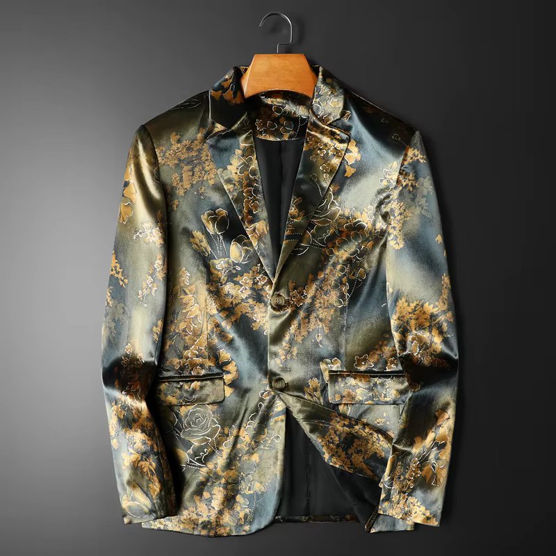 Vintage Flower Velvet Men Blazers Luxury Casual Slim Fit Suit Jacket Business Social Office Dress Coat Street Wear Men Clothing