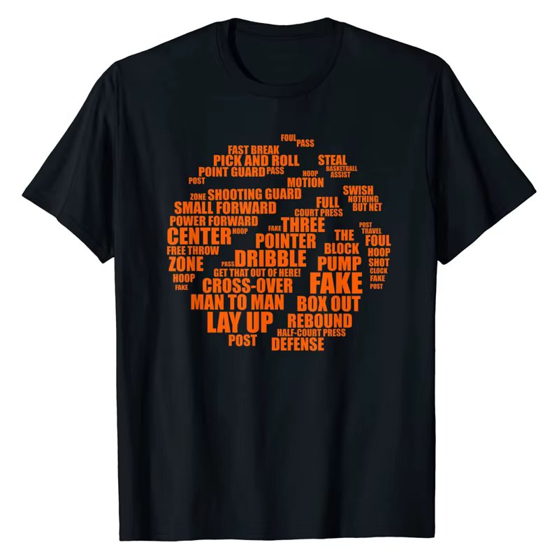 Basketball Terms Motivational Word Cloud T-Shirt Basketball-Player Graphic Tee Tops Funny Short Sleeve Letters Printed Outfits