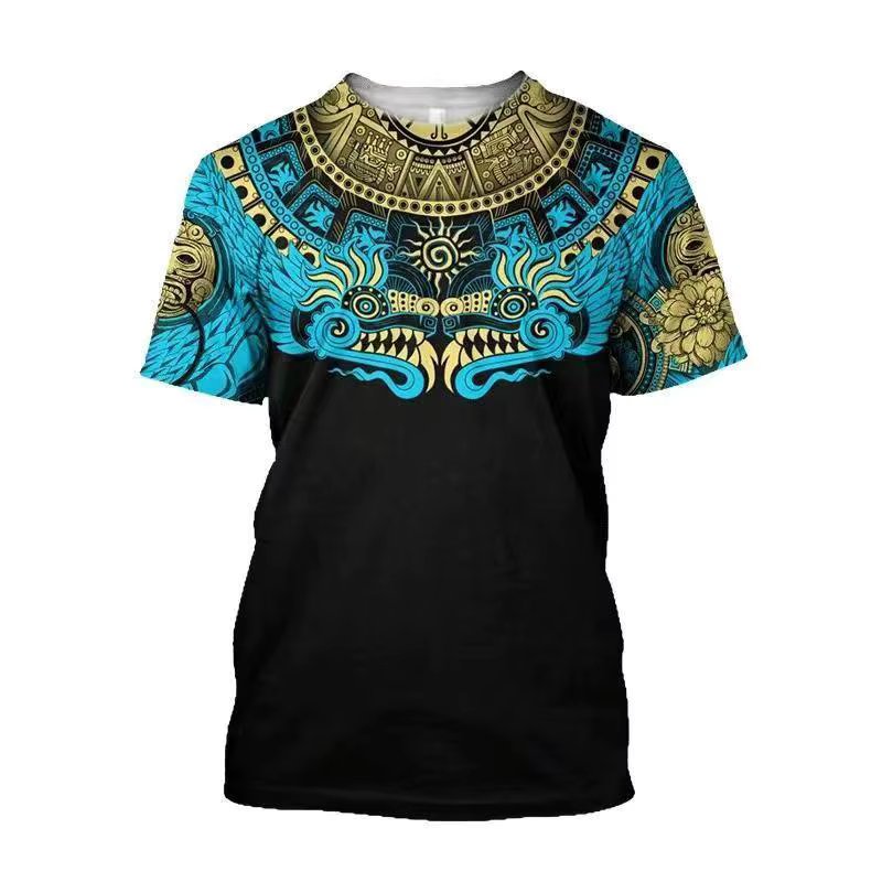 2024 Cross-border new Maillard Mexico 3D digital print explosive short-sleeved men's casual crewneck T-shirt
