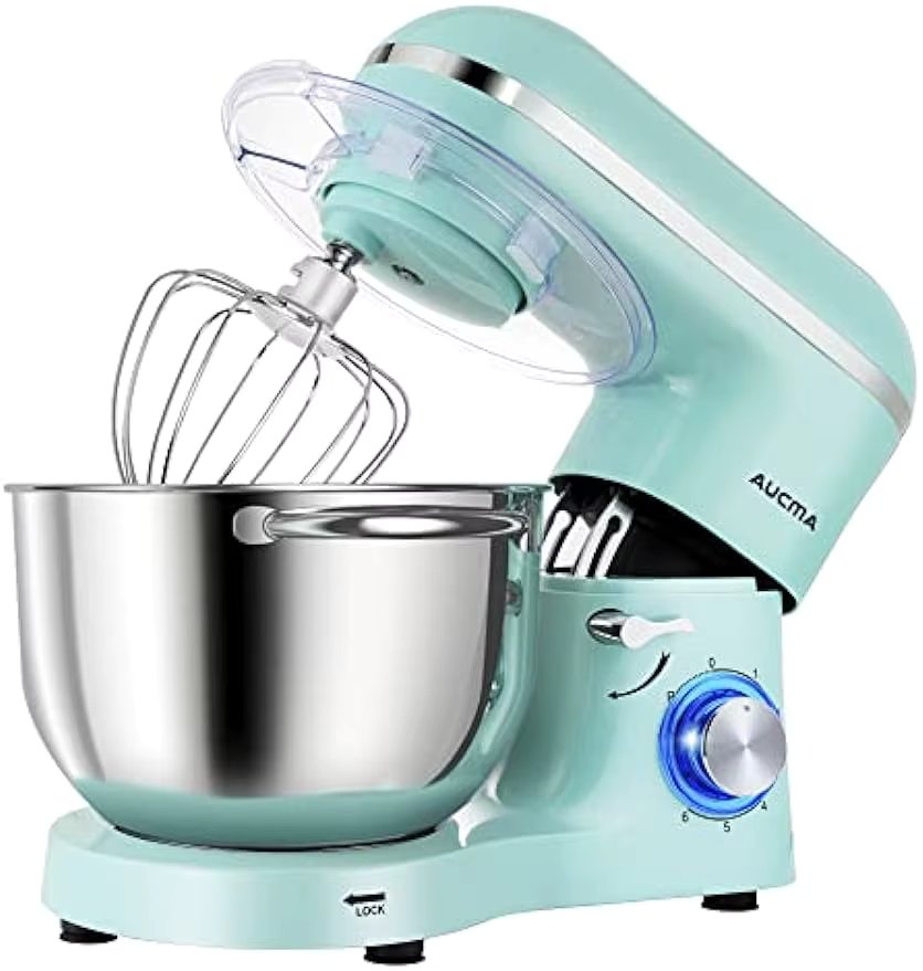 6.5-QT 660W 6-Speed Tilt-Head Food Mixer, Kitchen Electric Mixer with Dough Hook, Wire Whip & Beater (6.5QT, Blue)