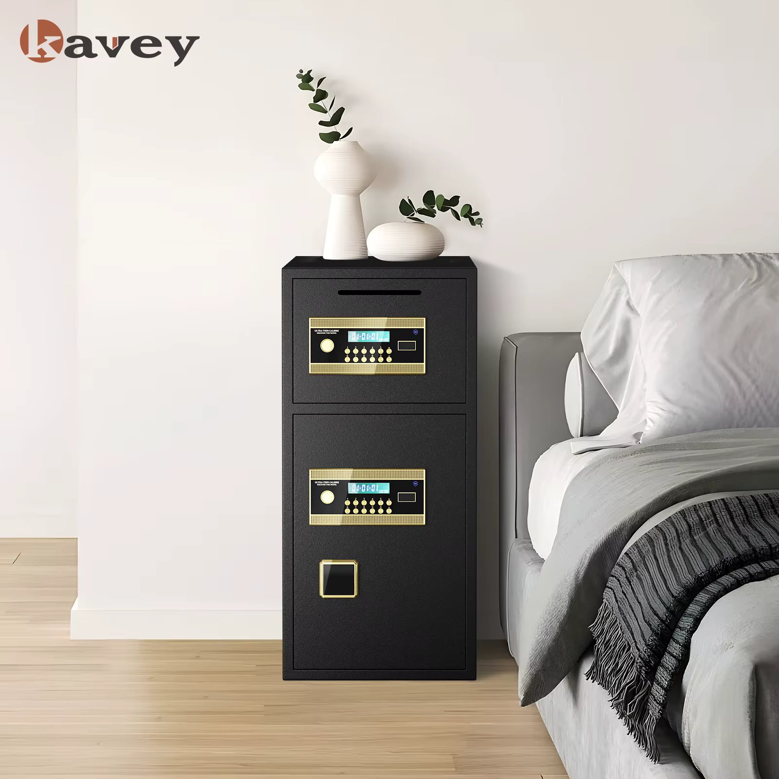 Kavey 6.5 Cub Fireproof Safe Box LCD Screen and Hidden Password Function, Large Safe with Deposit Slot and Dual Alarm System