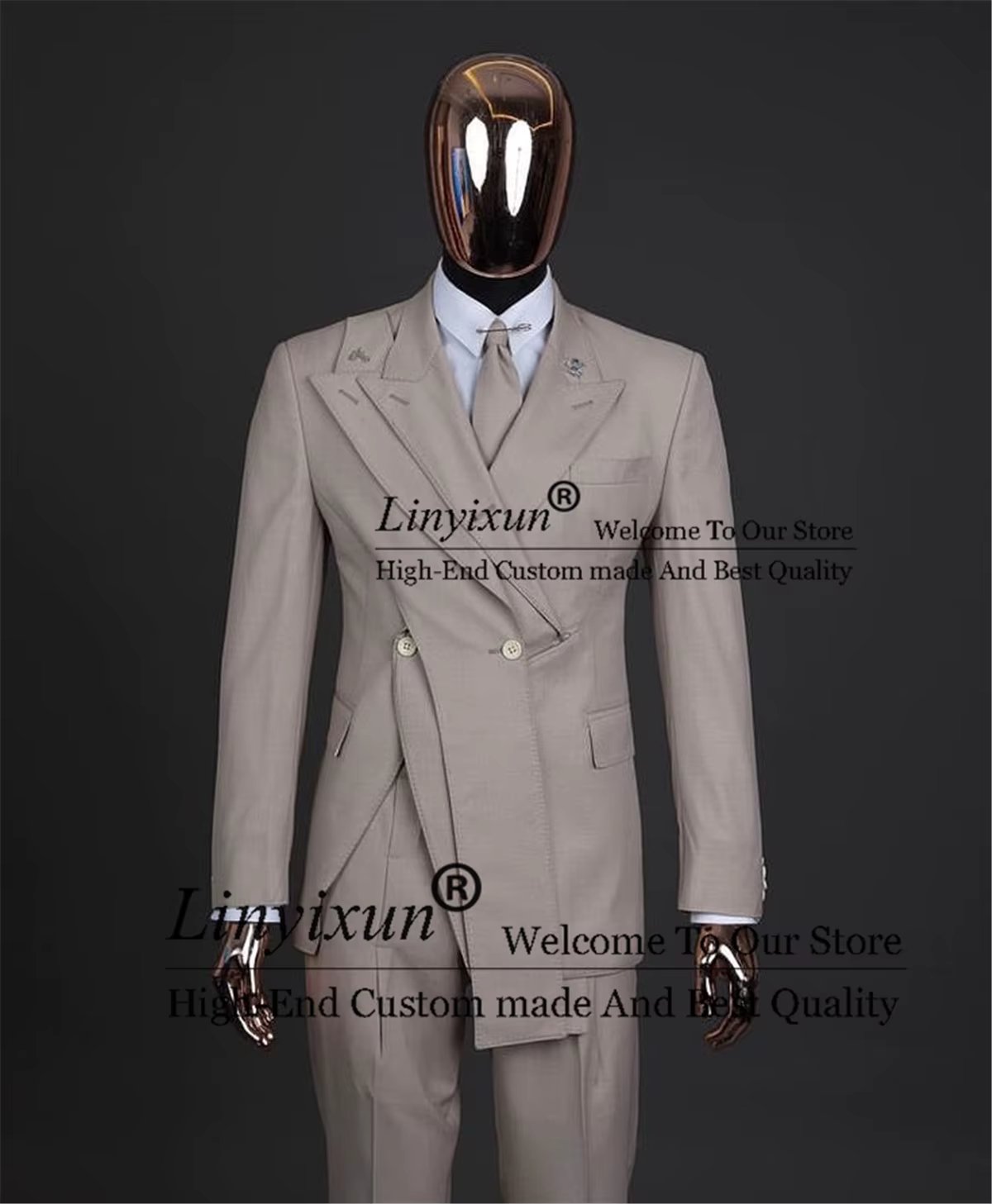 Formal Beige Mens Suits Peak Lapel Wedding Groom Tuxedos Customized Business Male Blazers 2 Pieces Sets Groomsmen Costume Homme