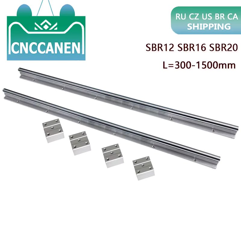 2PCS Linear Guide Rails SBR12 SBR16 SBR20 300-1500mm + 4PCS SBR16/12/20UU Bearing Blocks Smooth Motion for DIY Mills CNC Parts