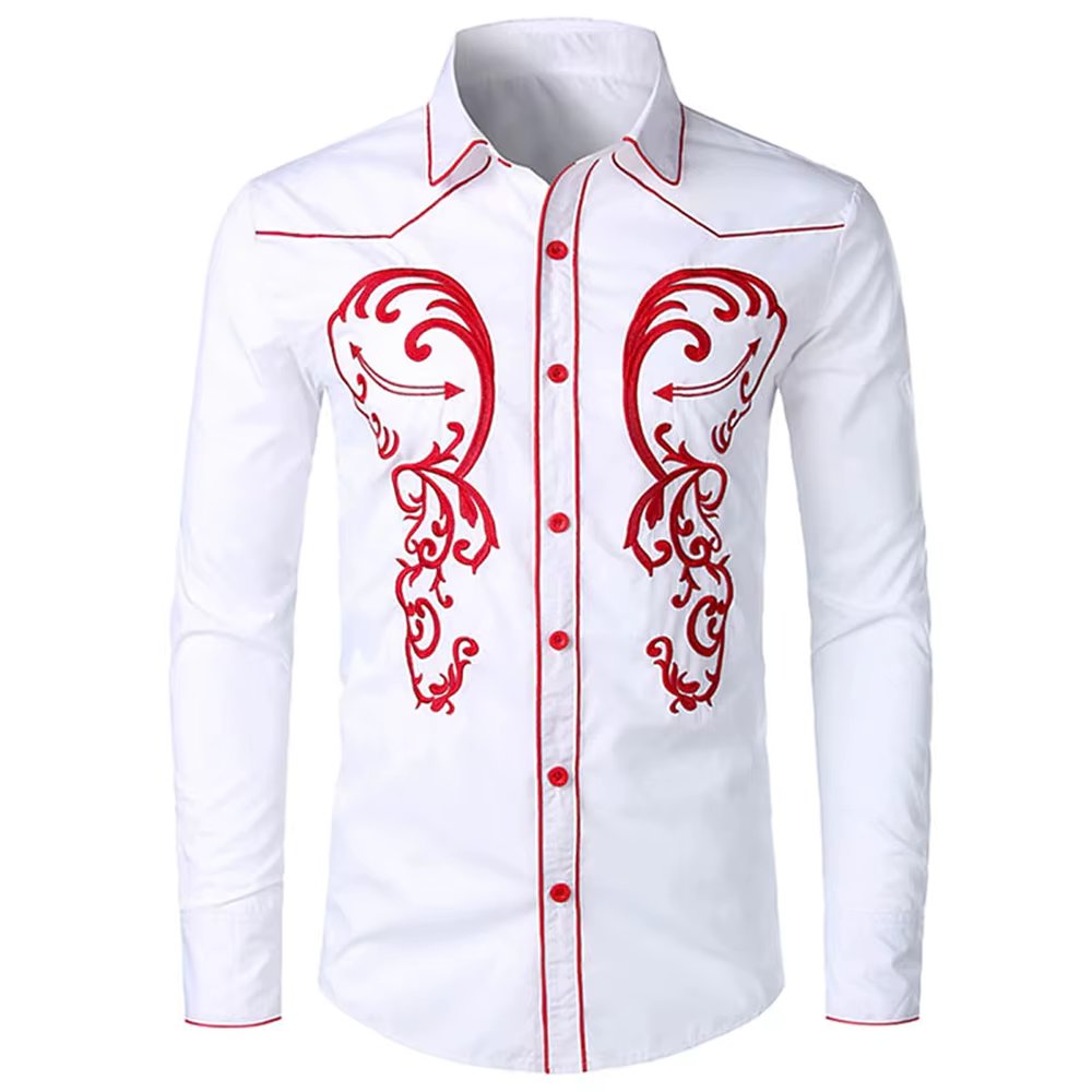 Western style printed shirt, flower pattern, street long sleeved button printed clothing, sports and fashion street clothing