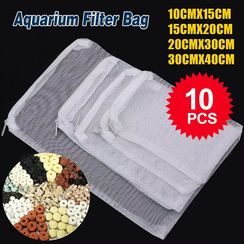 5/10Pcs Aquarium Filter Net Bags Reusable Fine Filter Media Bags With Zipper For Fresh Saltwater Tanks Aquarium Fish Tank Filter