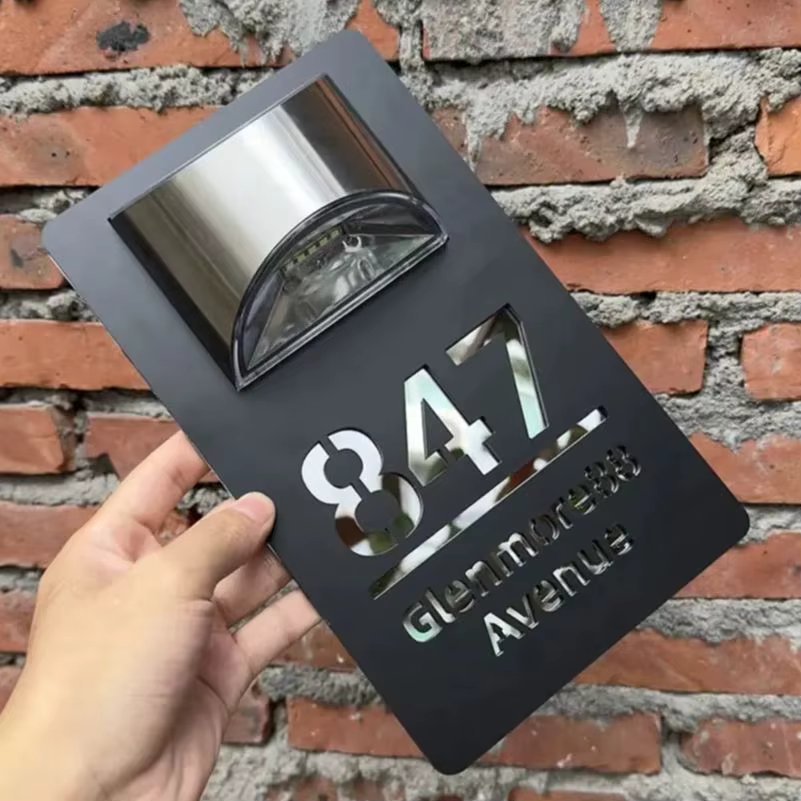 Personalized House Number Sign Outdoor Solar LED Door Plate Layer Acrylic Doorplate Customized Dropshipping