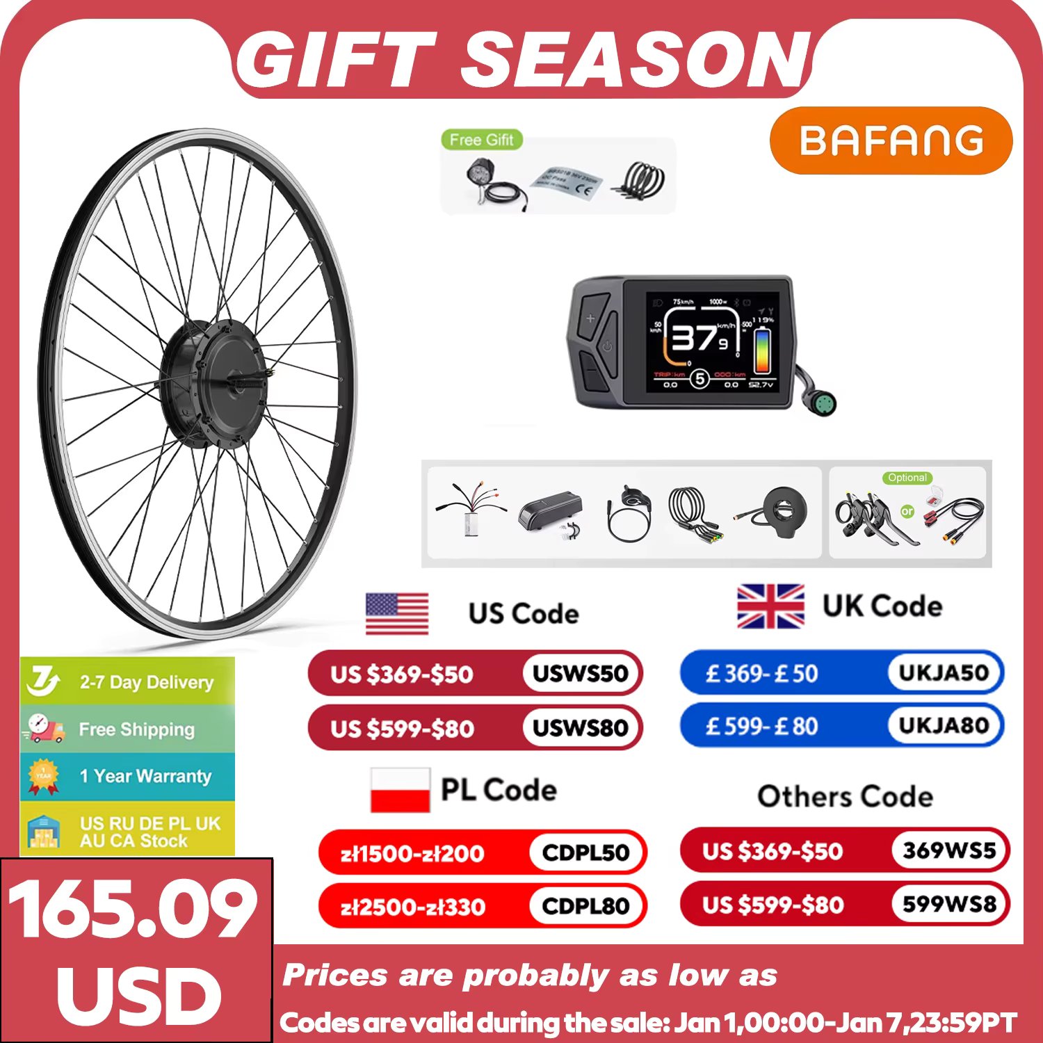 Bafang 48V 500W Front Rear Hub Motor Brushless Gear Bicycle Electric Bike Conversion Kit 20-29 Inch 700C Wheel Drive Engine