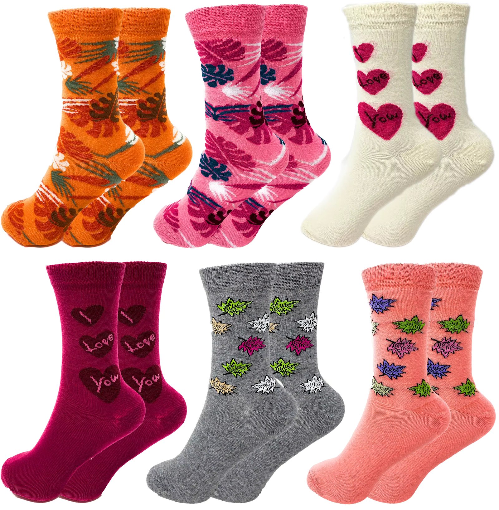 Luxury Combed Cotton Crew Socks for Women Colorful Casual Socks 6 Pairs