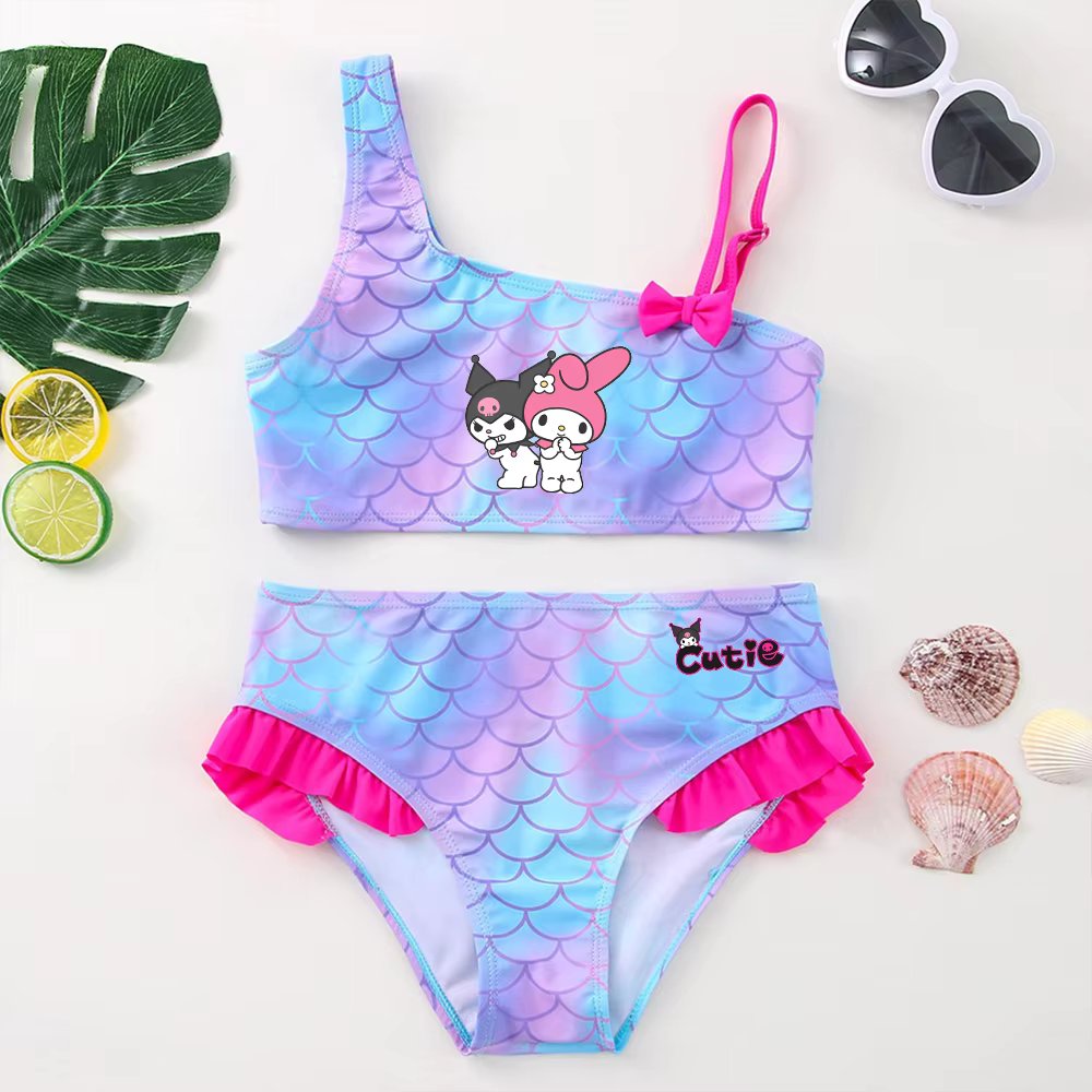 Kuromi Girls Swimsuit One-Piece Bathing Suits Children's Dresses Summer Swimwear Beach Suit Kids Wear Fashion Mermaid Fish