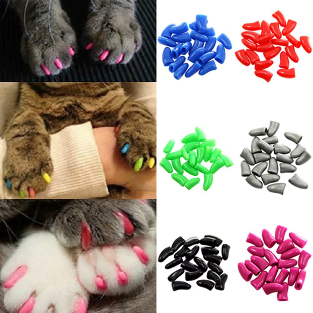 20Pcs Pet Dog Cat Paw Claw Anti-Scratch Soft Silicone Nail Caps Protective Covers Sheath for Home