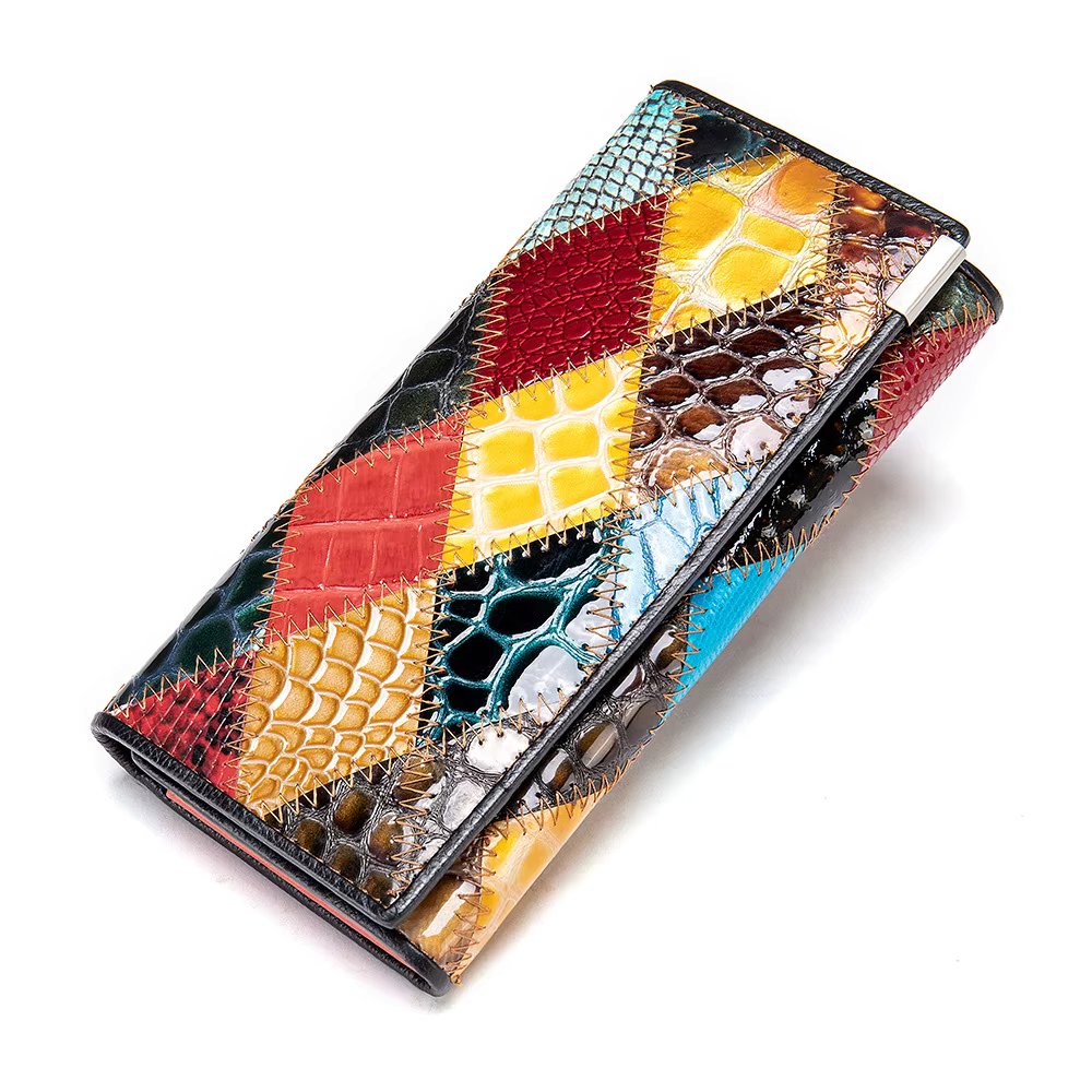 1pcs/lot Women's Wallet Genuine Leather Patchwork Wallet Cellphone Women's Purses Coin long cowskin Wallets