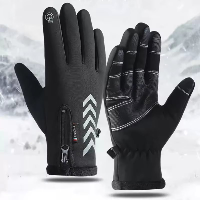 Touch Screen Zipper Fleece Warm Autumn and Winter Gloves Windproof and Waterproof Men's Motorcycle Cyclists
