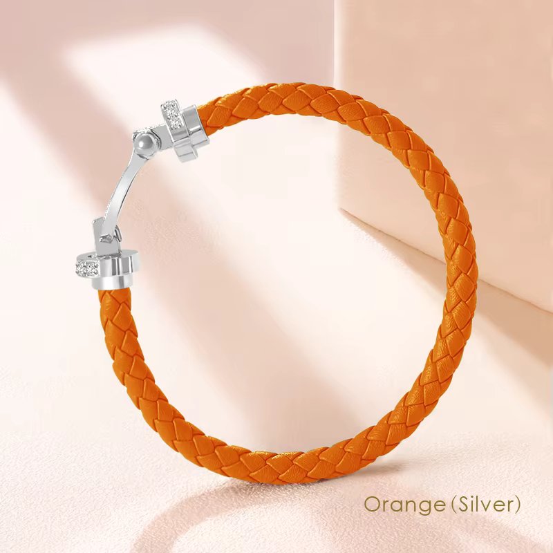 Classic Zircon U-shaped Bracelets Genuine Braided Leather Bracelet Female Jewelry Gift Couples Neutral Accessories 14 Colors