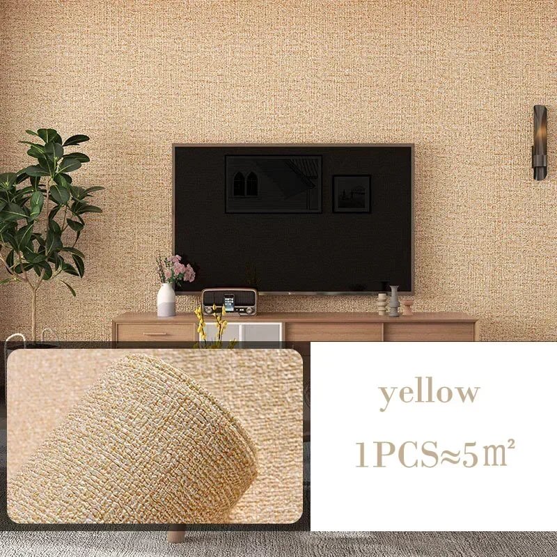 10m 3D Thicken self-adhesive thermal insulation wallpaper linen plain color decor wall stickers renovation anti-collision