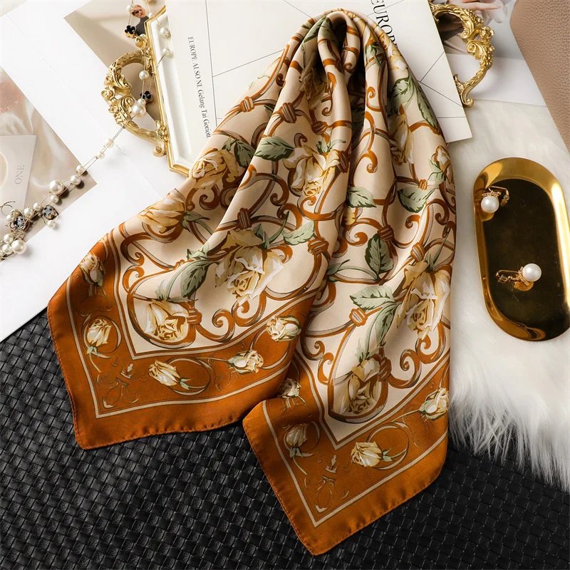 Luxury Design 70*70cm Horse Print Silk Square Scarf Women Soft Satin Hairband Neckerchief Office Hijab Headband Foulard
