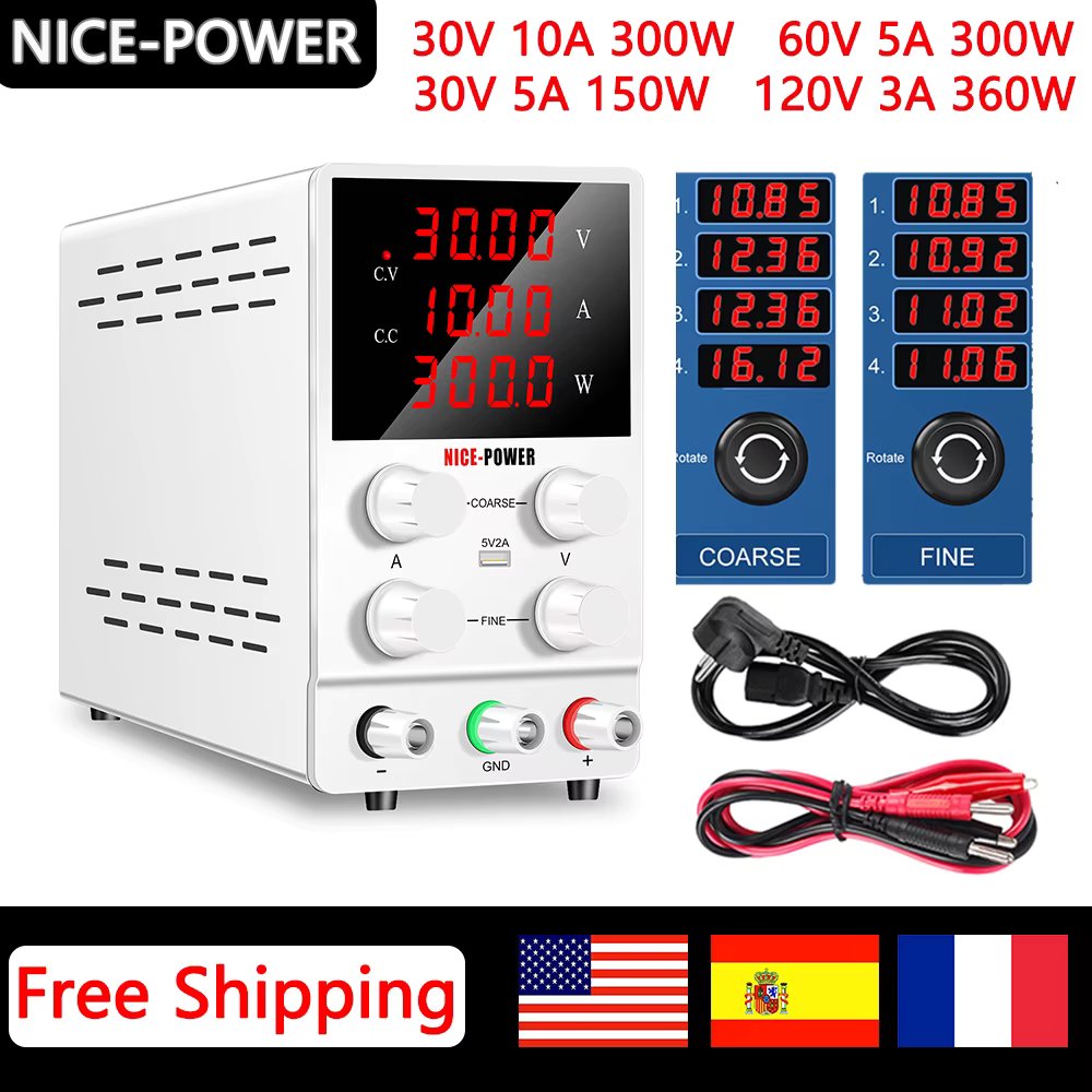 0-360W Adjustable Lab Power Supply DC 30V 10A 5A 60V 120V Switching Regulated Power Source Laboratory Voltage Stabilizer