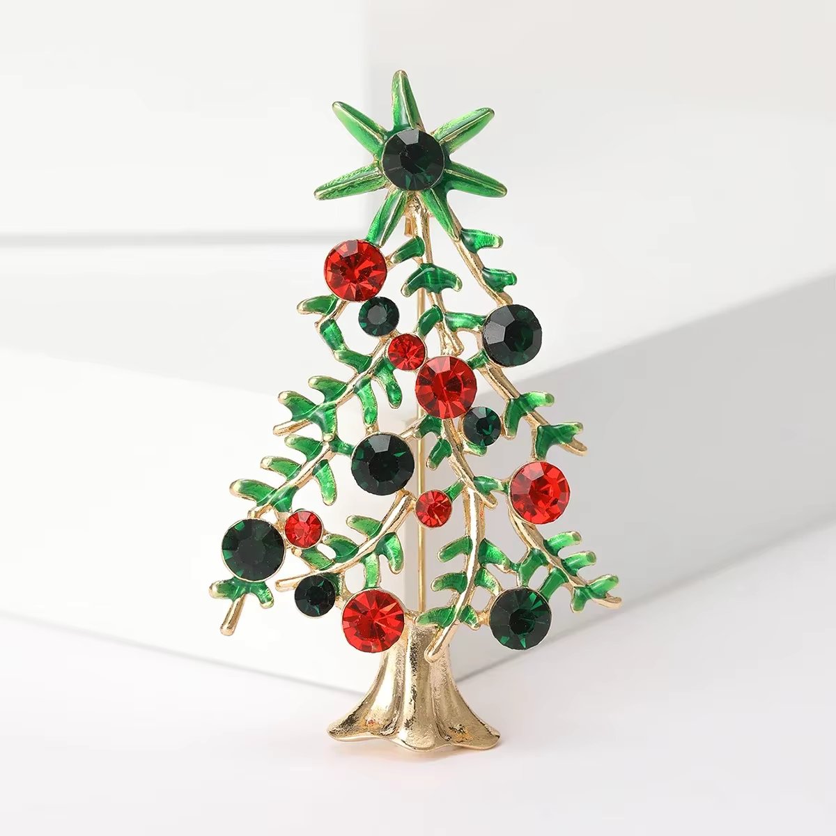 Christmas Rhinestone Tree Brooches for Women Unisex Enamel Botanical Pins Event Party Backpack Decoration Clothes Accessories