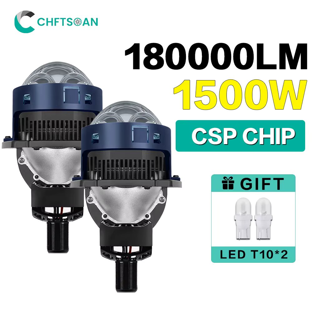 Chftsoan LED Big Projector Lens Headlight Laser Headlight 1500W 180000LM High Power Headlamp H4 H7 9005 9006 Fog Light 6000K 32V