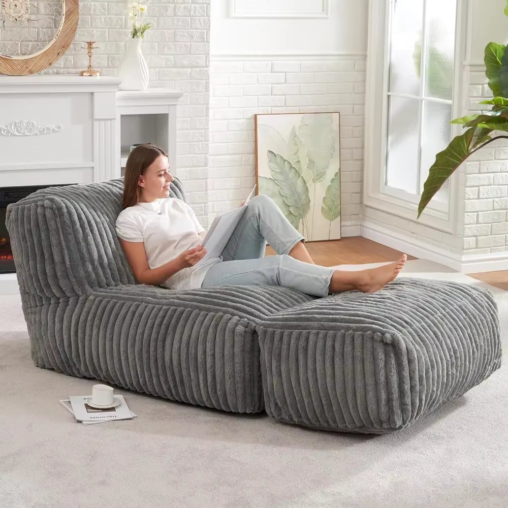 Big Bean Bag Lounger Chairs Large Beanbag Chair for Adults Bean Bag Sofa with Memory Foam Filled for Living Room, Bedroom or