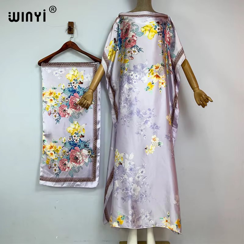 WINYI Bohemia new print Africa dress Dubai Muslim Dashiki Caftan holiday Design With belt evening dress elegant abayas for women
