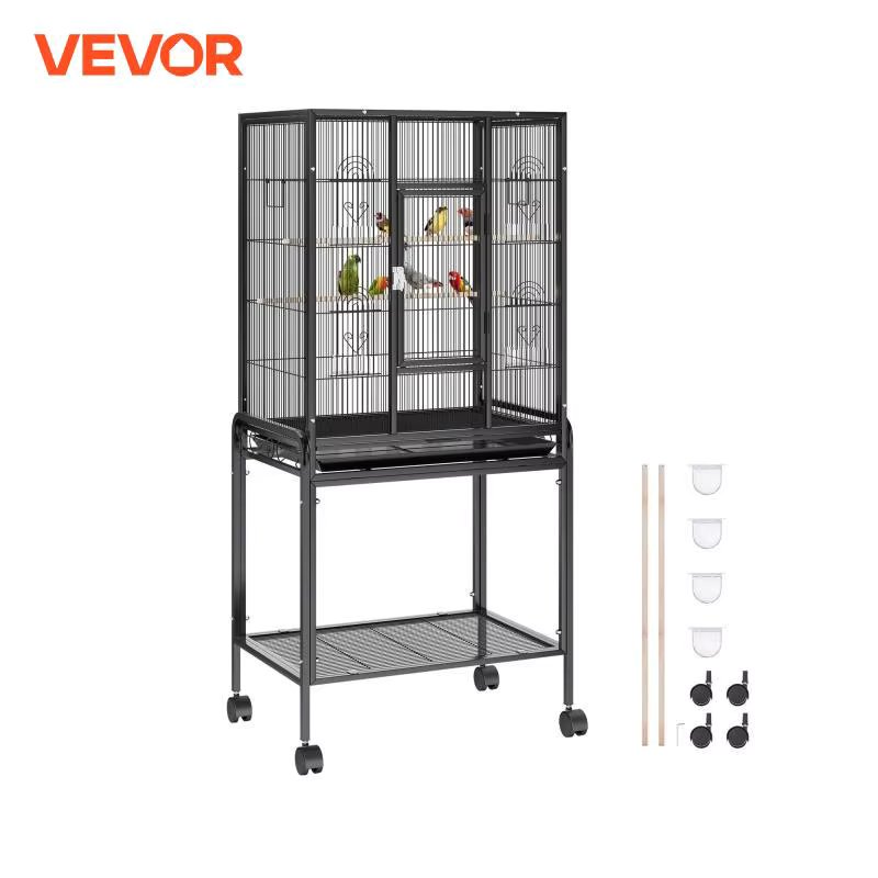 VEVOR 52/54 inch Standing Large Flight Bird Cage Carbon Steel Parakeets Cages with Rolling Stand and Tray for Cockatiels Parrots