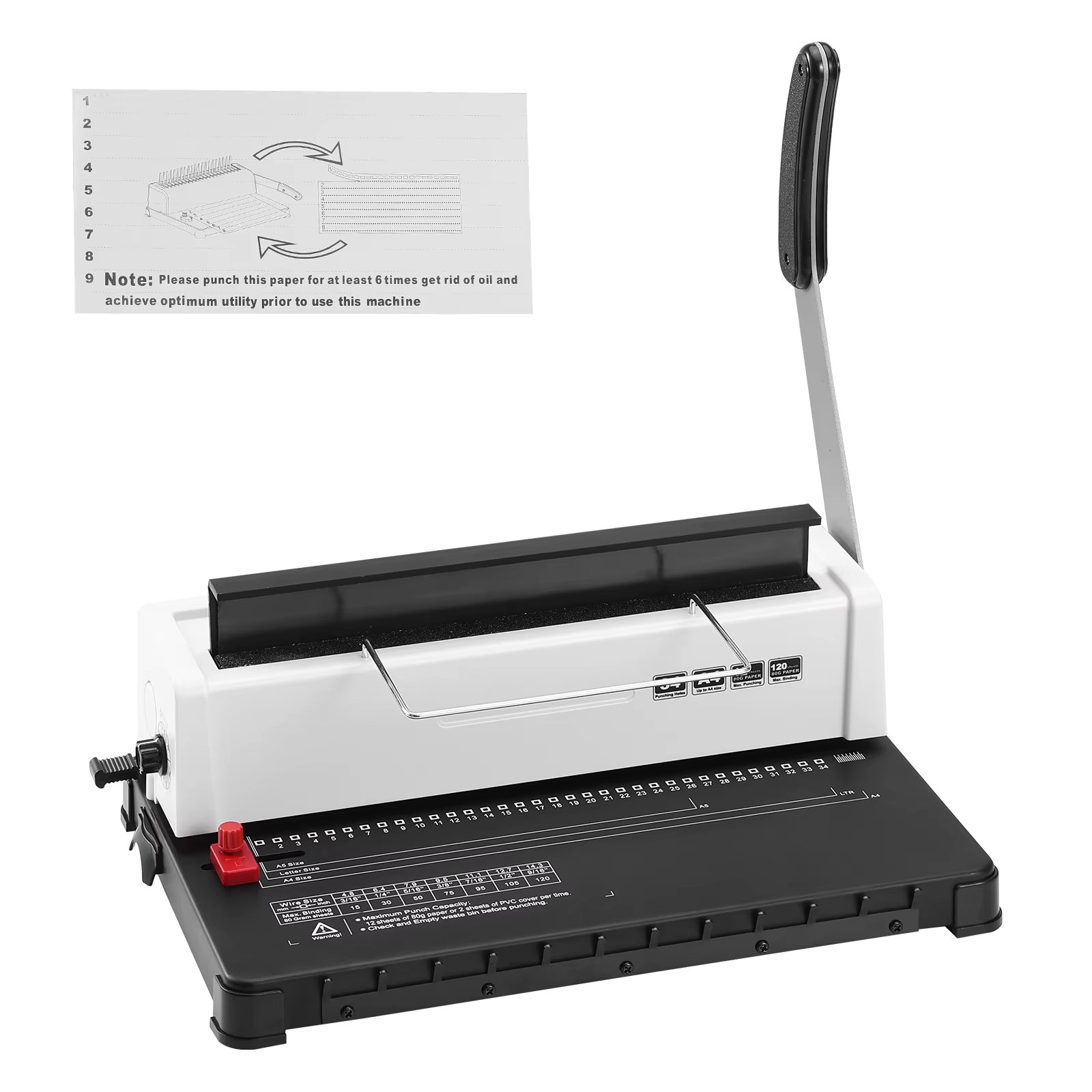 VEVOR Coil Spiral Binding Machine Manual Book Maker 34-Holes Binding 120 Sheets Punch Binder Adjustable Coil Binding Spines